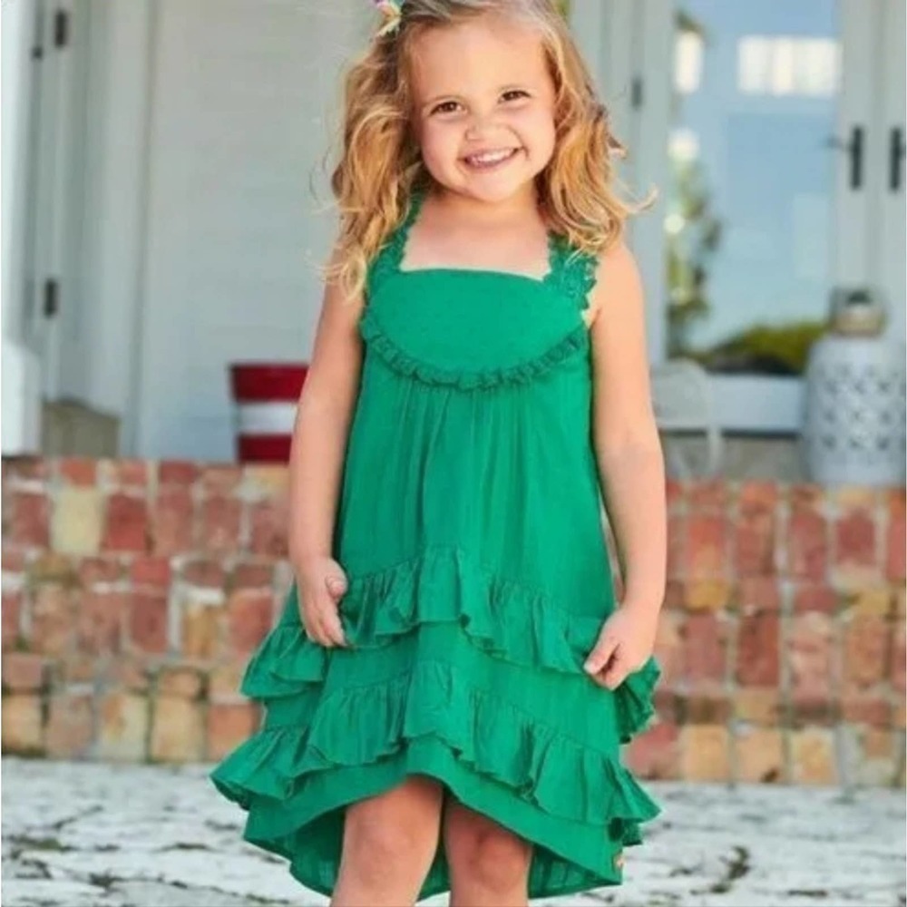 NWT Matilda Seriously Sweet Dress Maxi Hi-Low Lace Ruffle Green Cotton Size 4